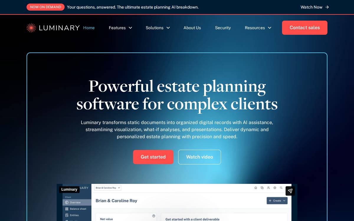 Luminary website preview