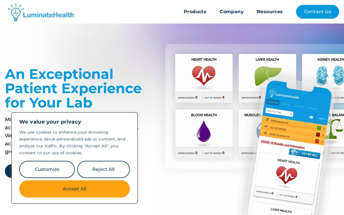 Luminate Health website preview