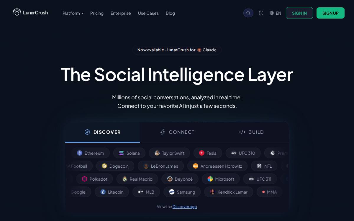 LunarCrush website preview