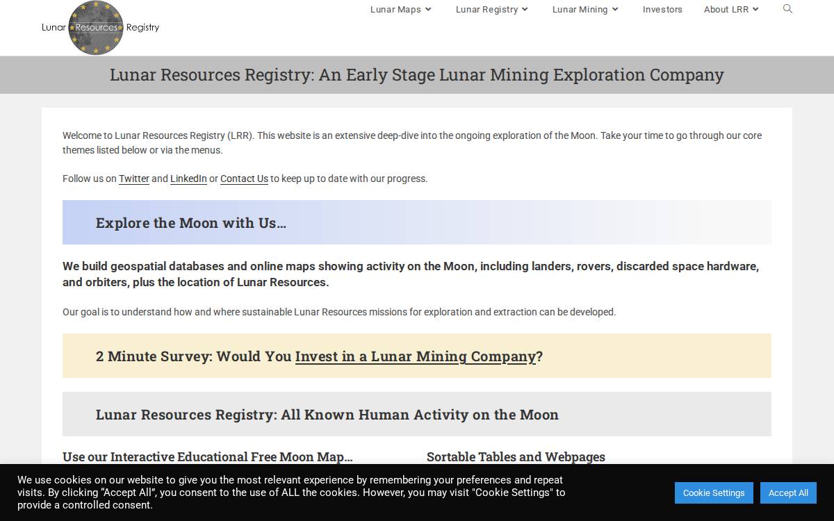 Lunar Resources Registry website preview