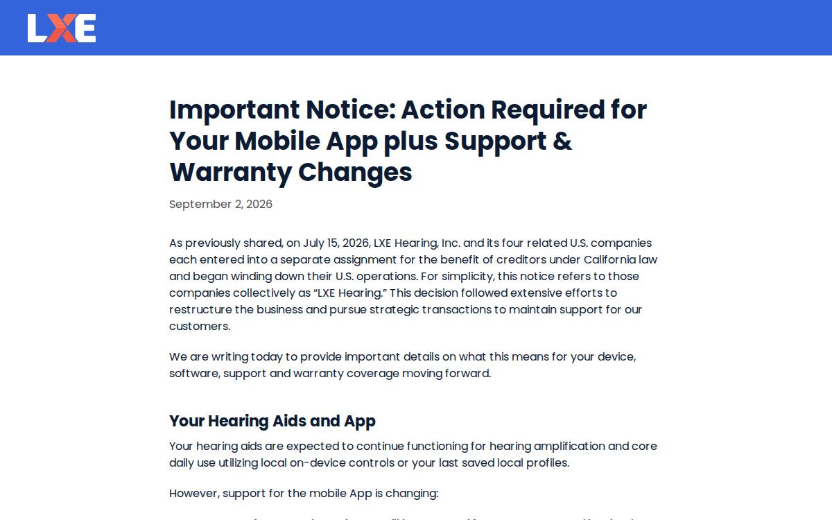Lxe Hearing website preview