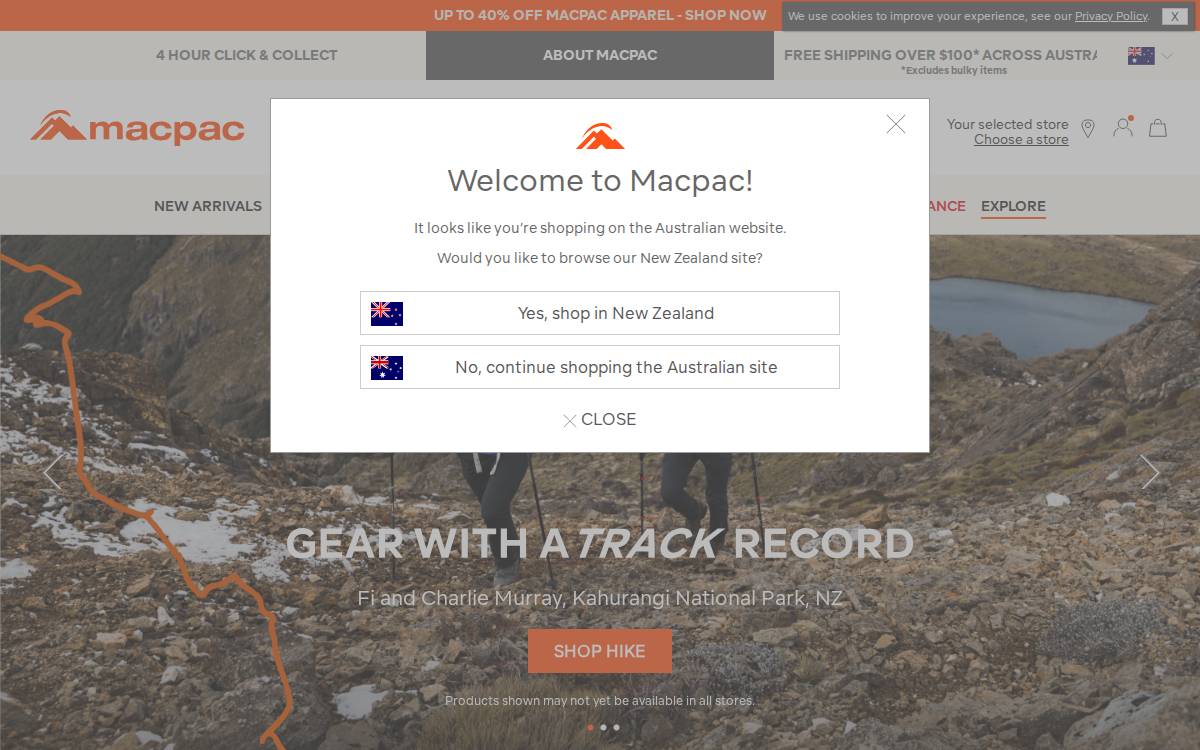 Macpac website preview