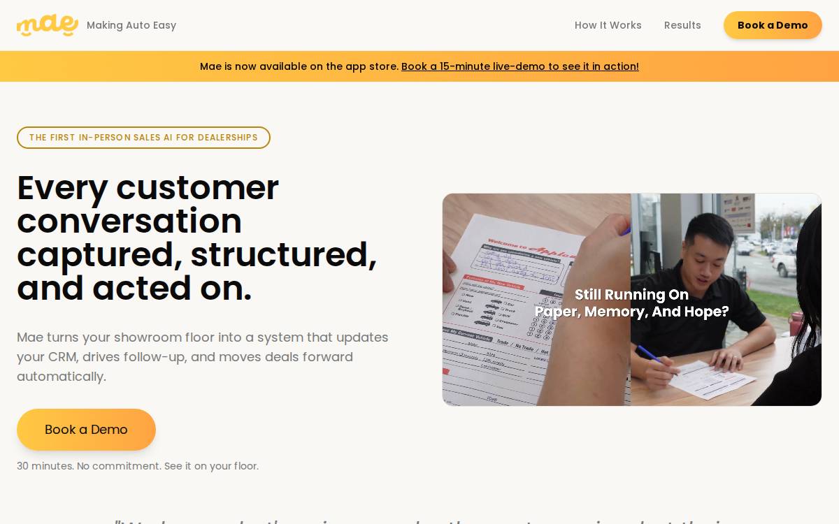 Mae - Making Auto Easy website preview