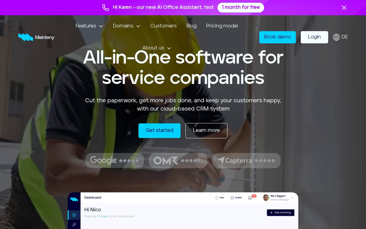 Mainteny website preview