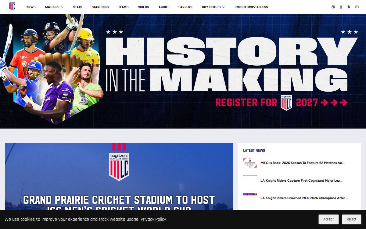 Major League Cricket website preview