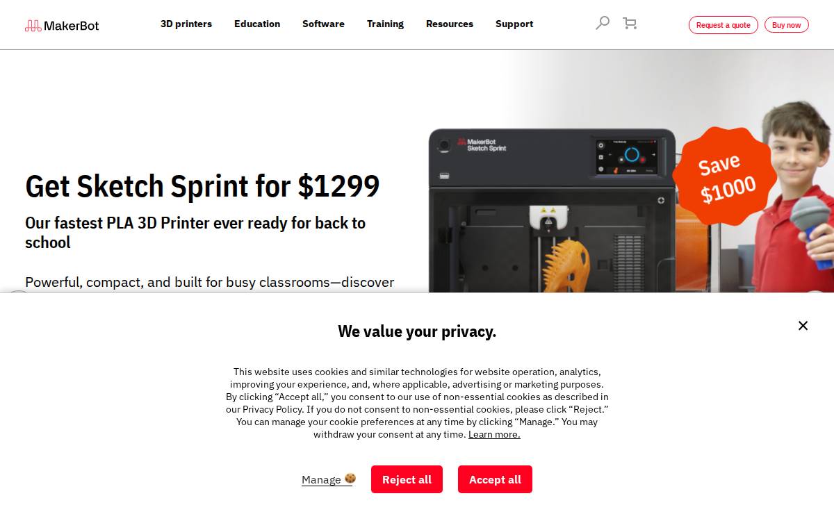 MakerBot website preview