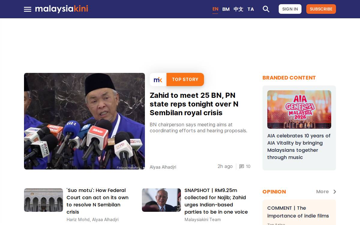 Malaysiakini website preview