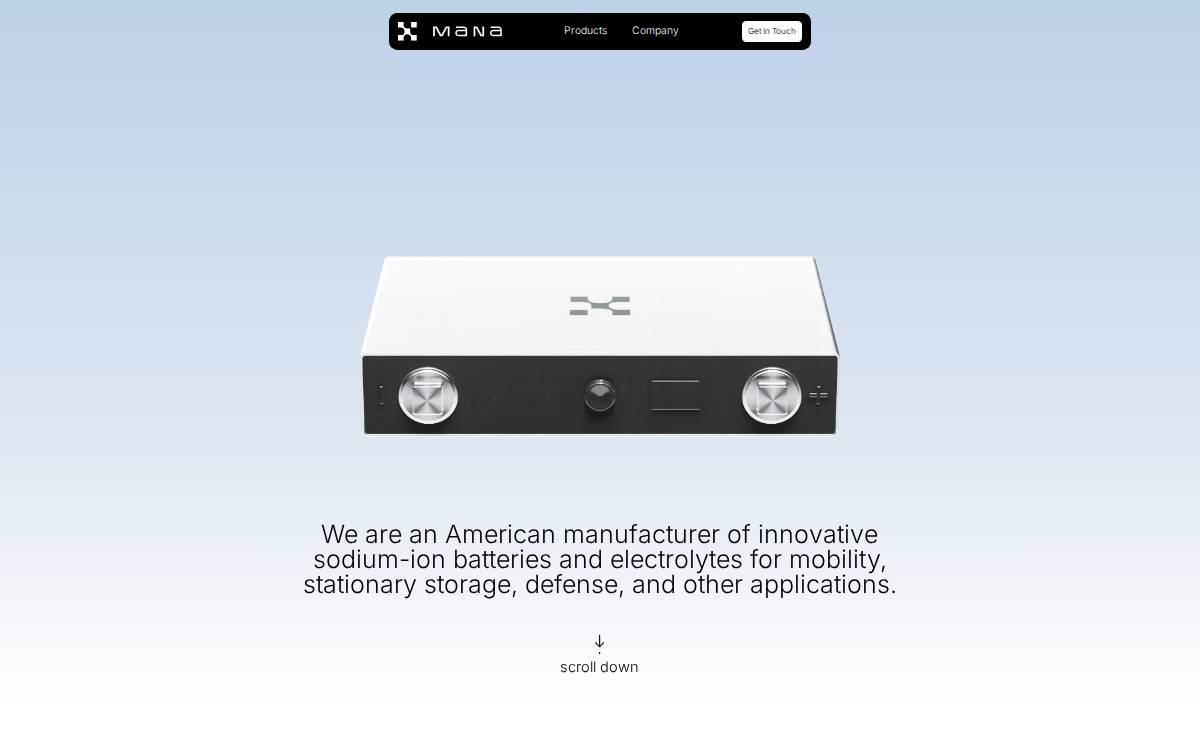 Mana Battery website preview