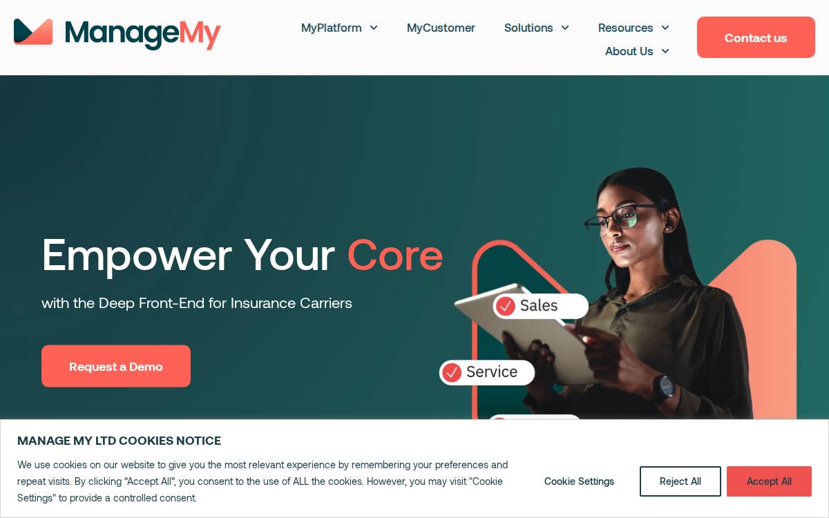 Managemy website preview