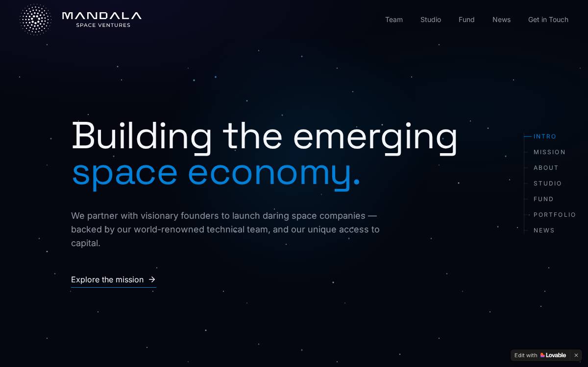 Mandalaspaceventures website preview