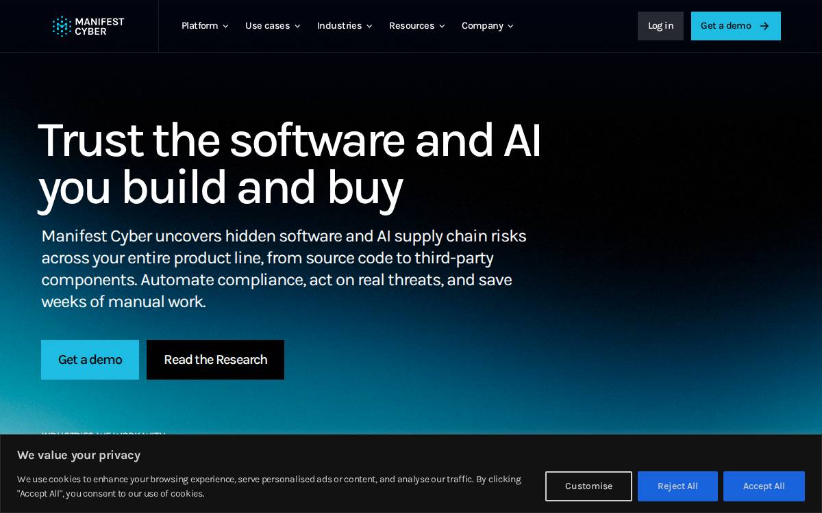 Manifest SBOM management website preview