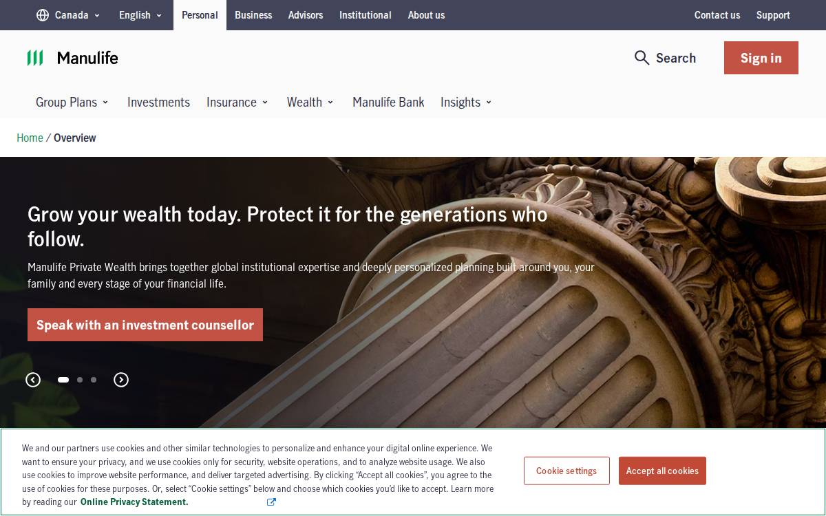 Manulife Private Wealth website preview
