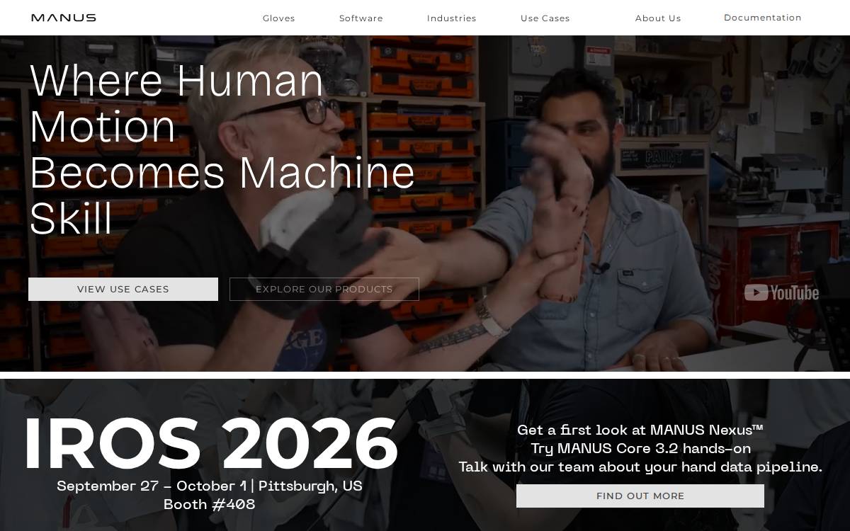 Manus VR website preview