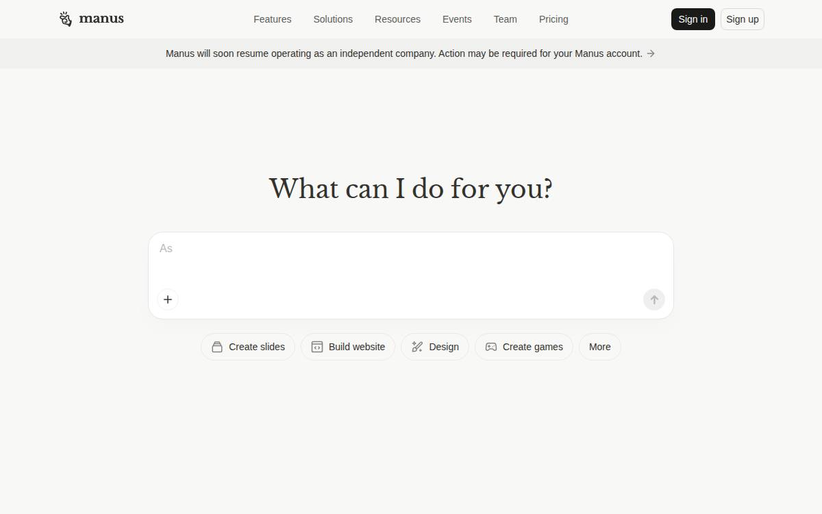 Manus website preview