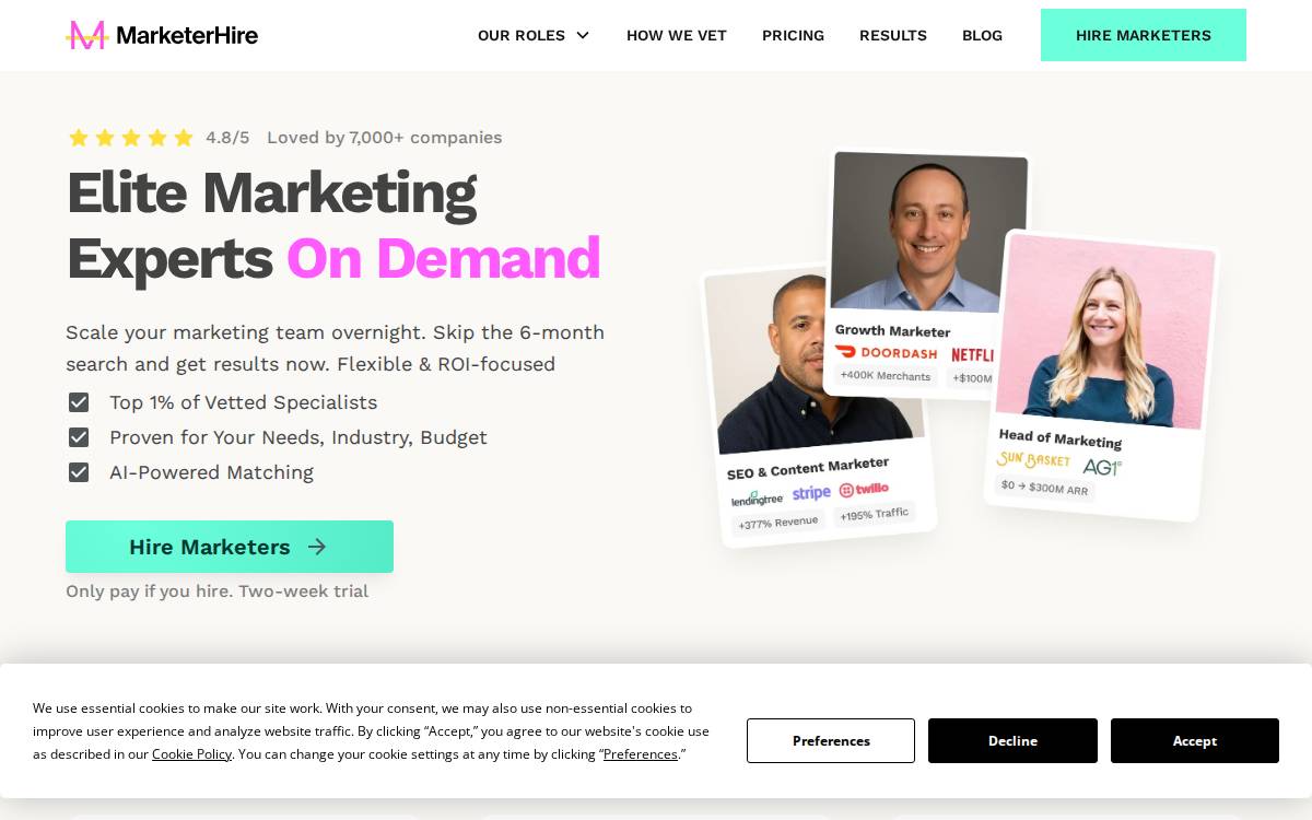 MarketerHire website preview