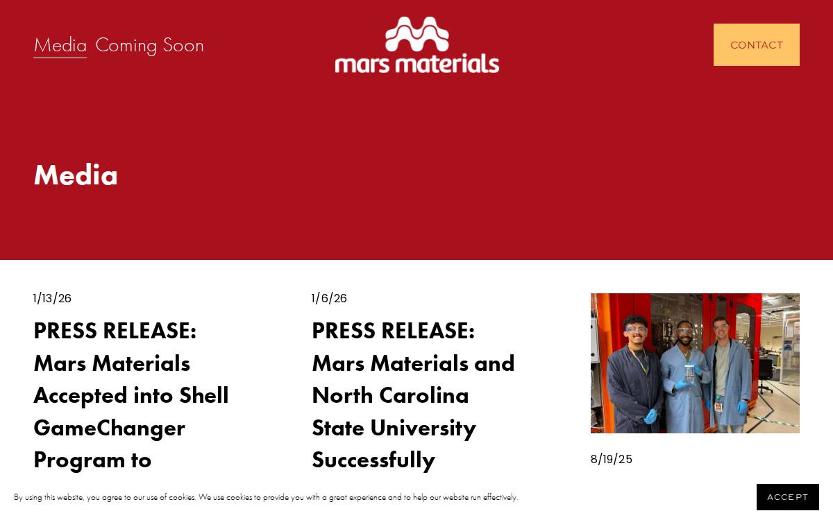 Marsmaterials website preview