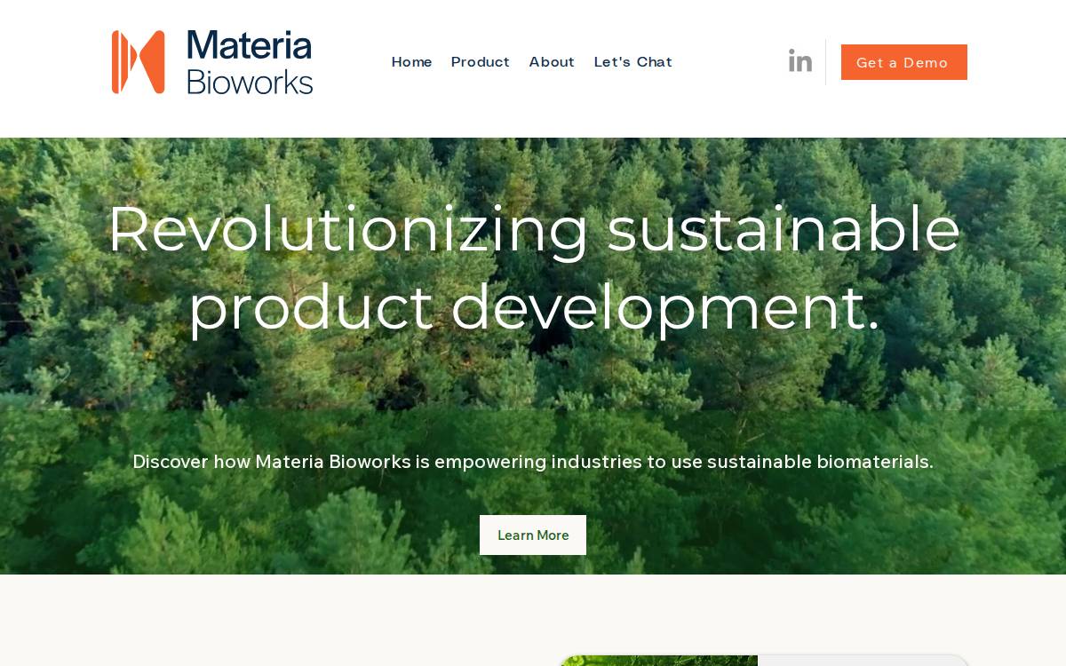 Materia Bioworks website preview