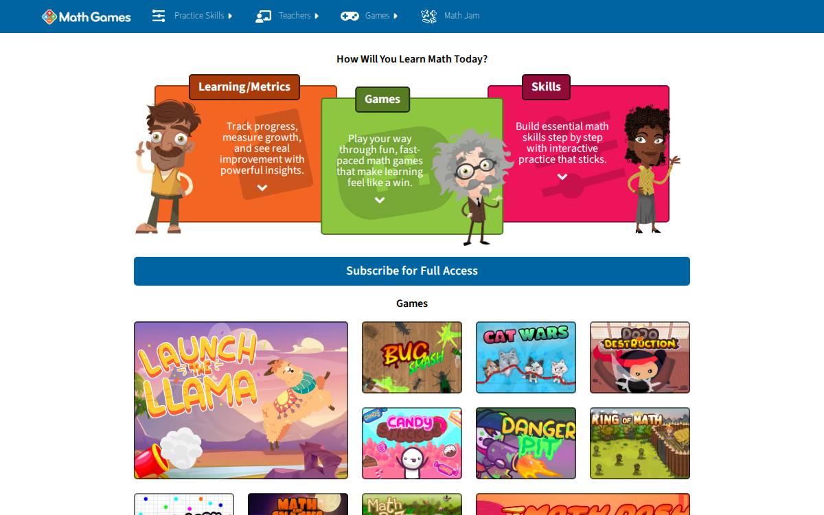 Mathgames website preview