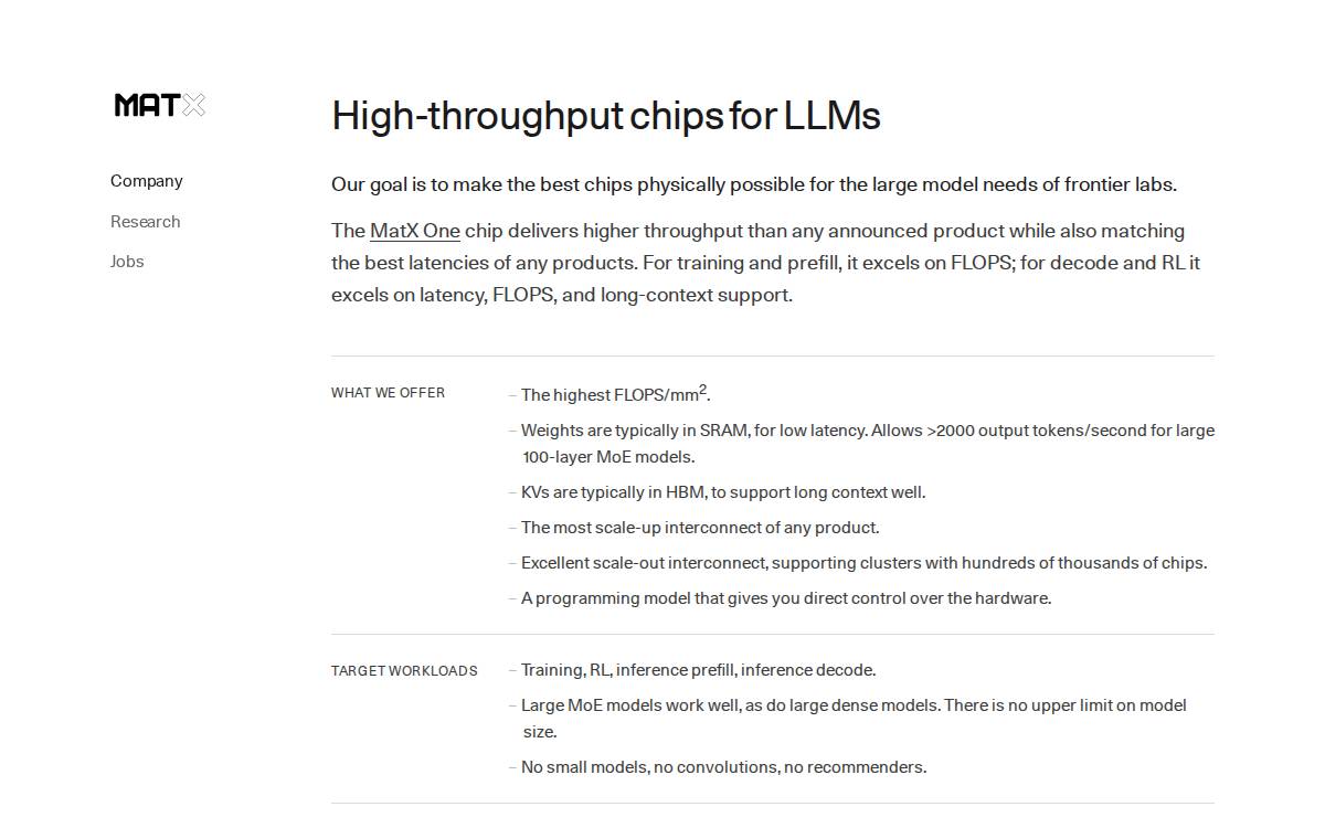 MatX Faster chips for LLMs website preview