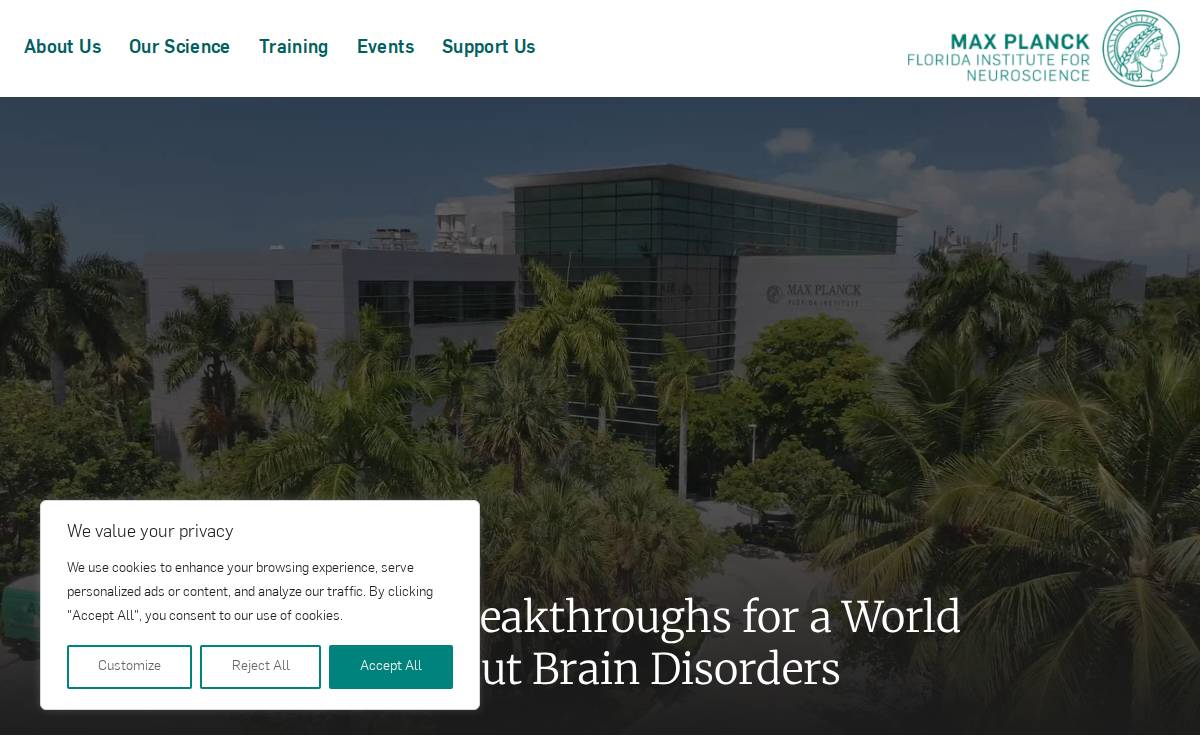 Max Planck Florida Institute for Neuroscience website preview