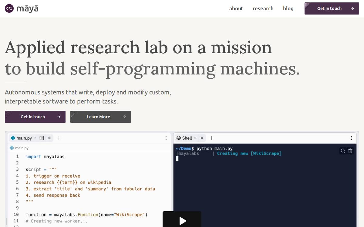Maya Labs website preview