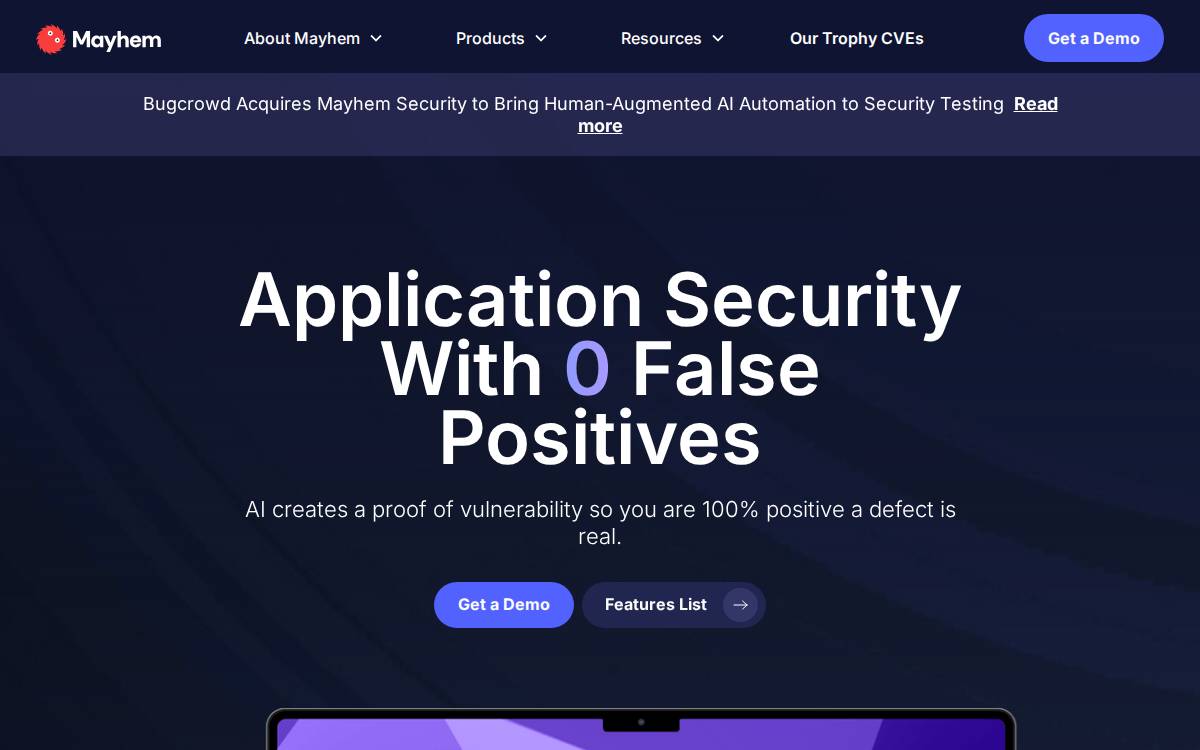 Mayhem Security website preview