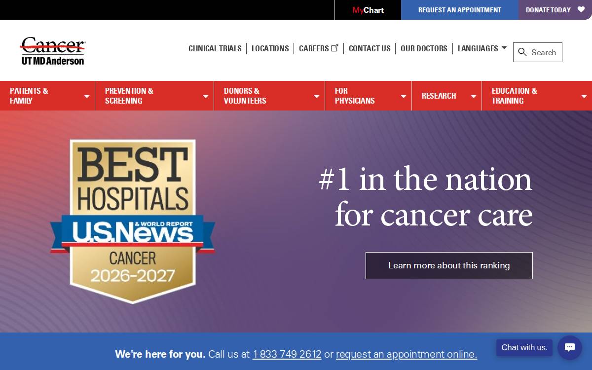 MD Anderson Cancer Center website preview
