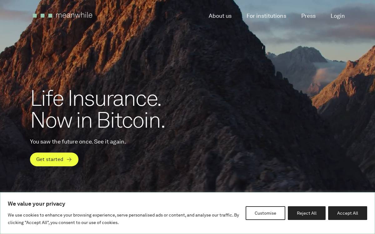 Meanwhile Bitcoin backed insurance Money website preview