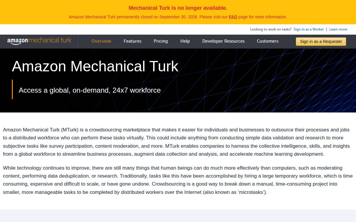 Mechanical Turk website preview