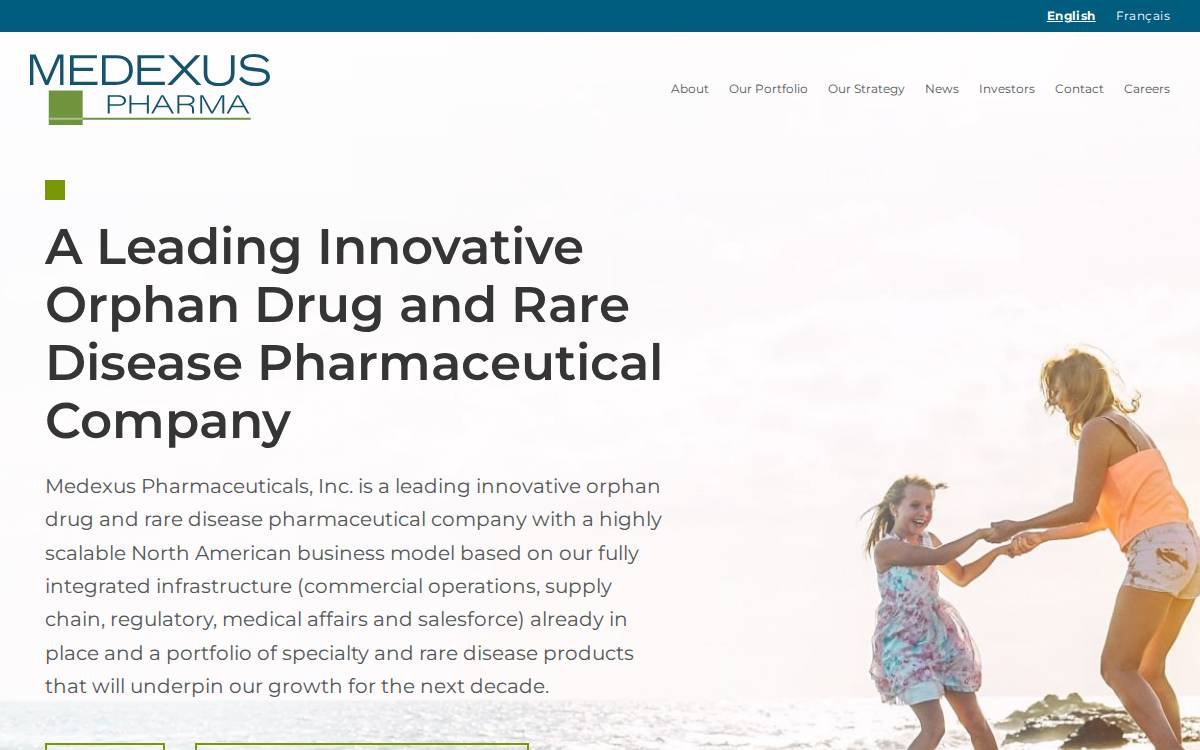 Medexus Pharmaceuticals website preview