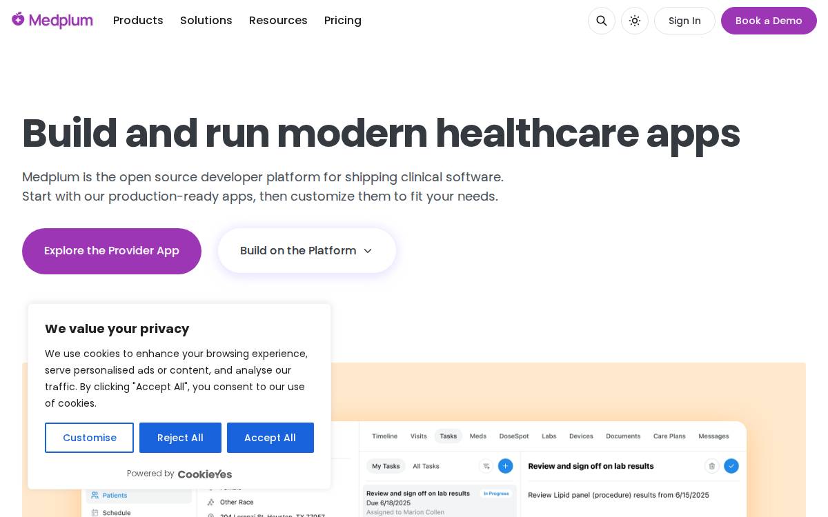 Medplum website preview