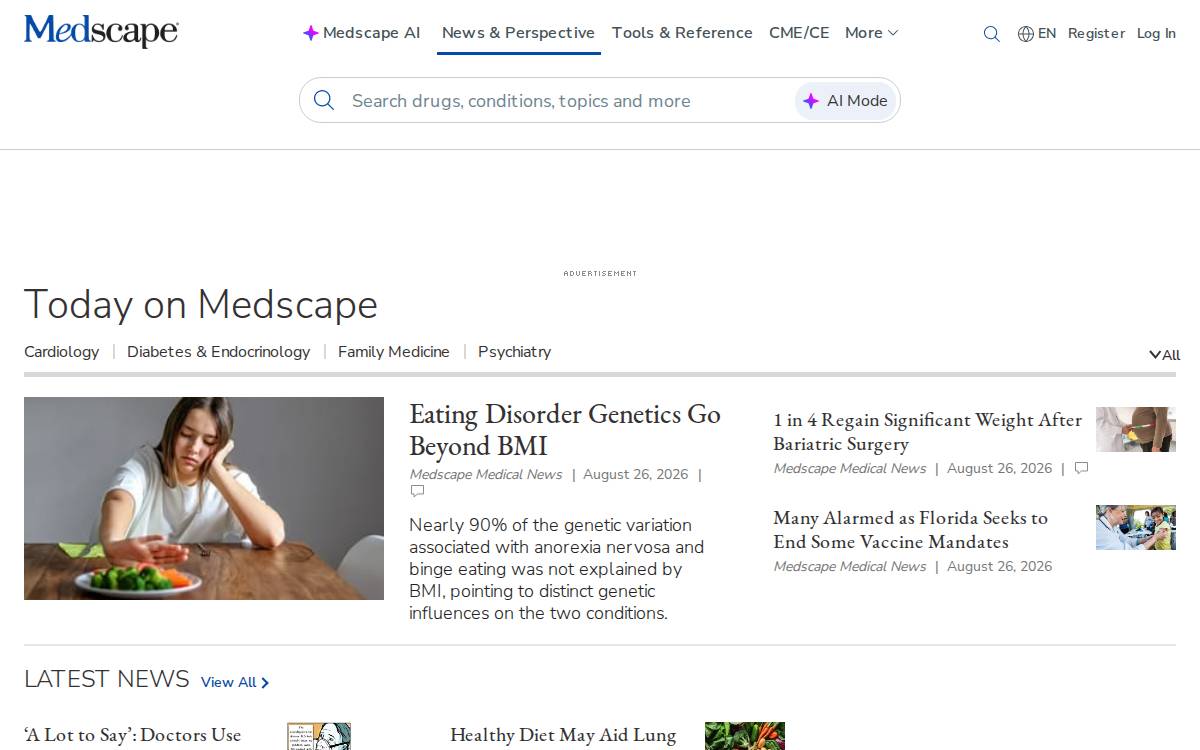 Medscape website preview