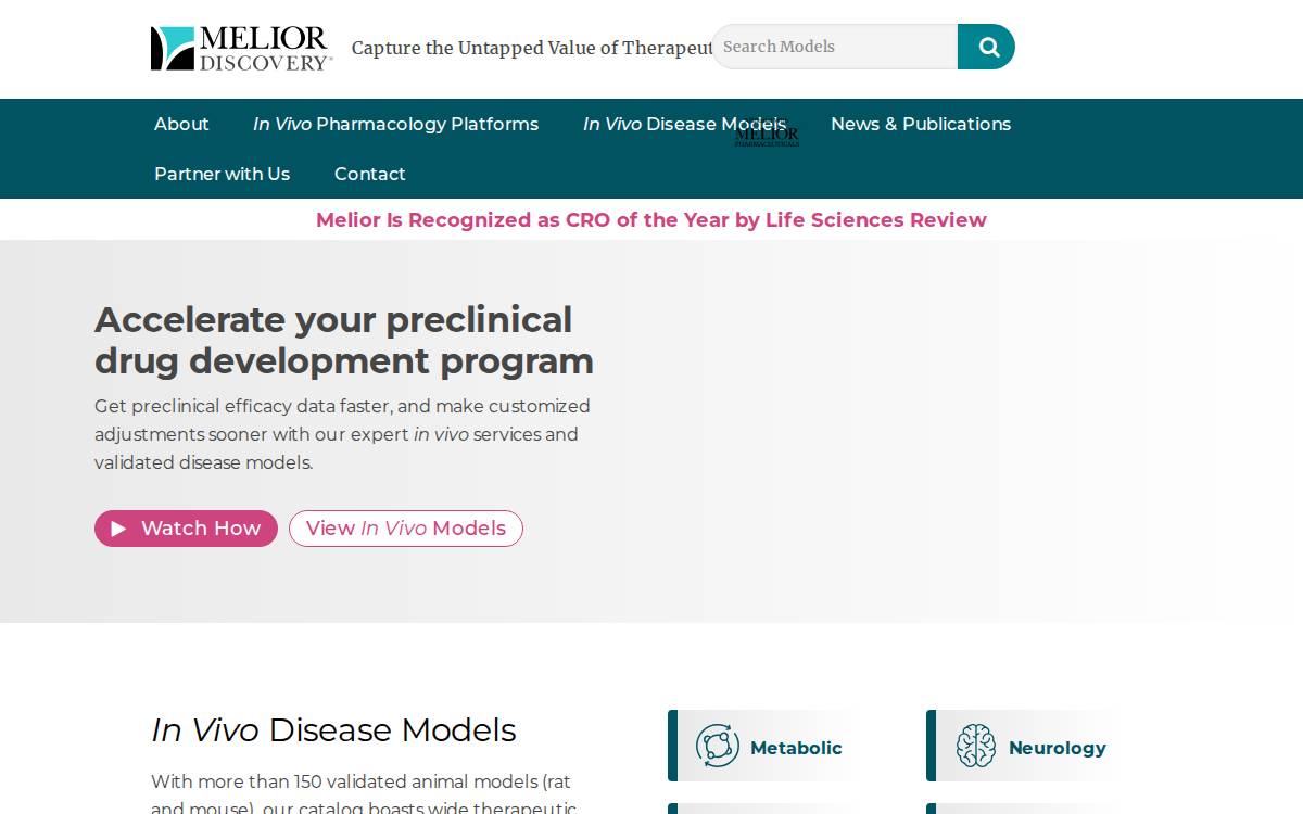 Melior Discovery website preview