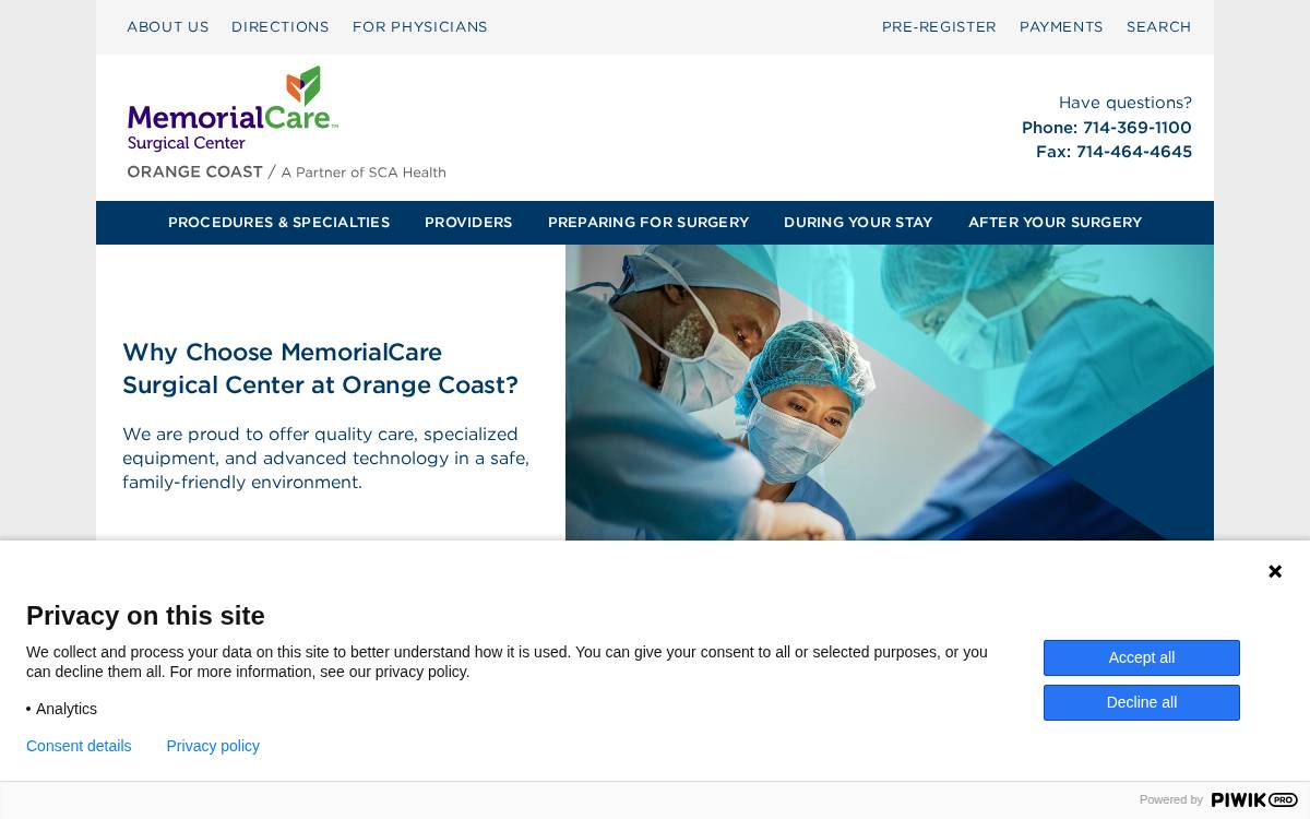 MemorialCare Surgical Center at Orange Coast website preview