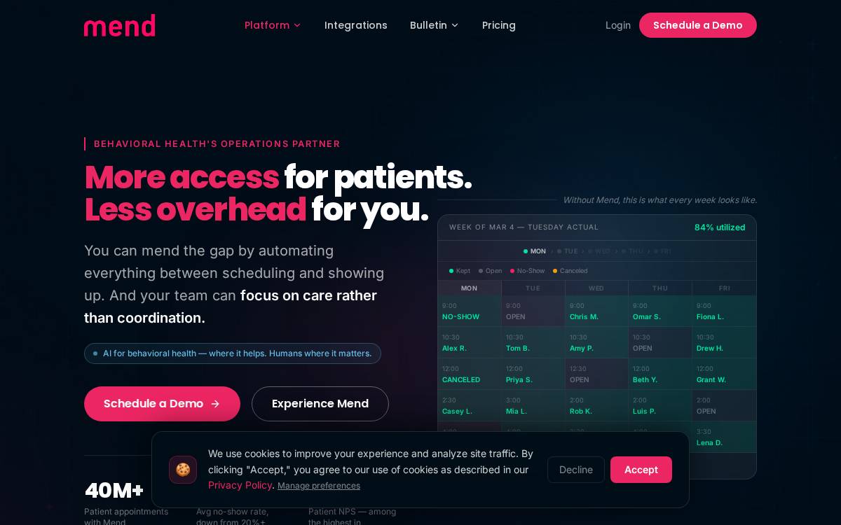 mend website preview