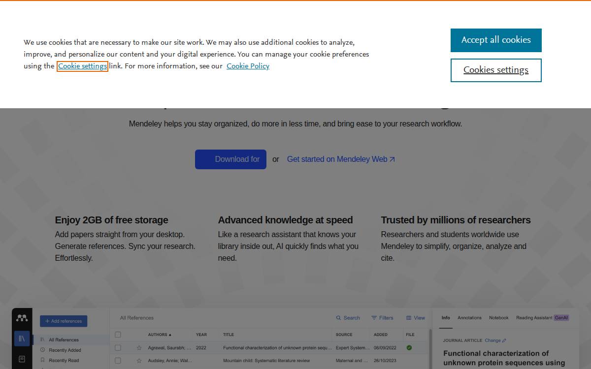 Mendeley website preview