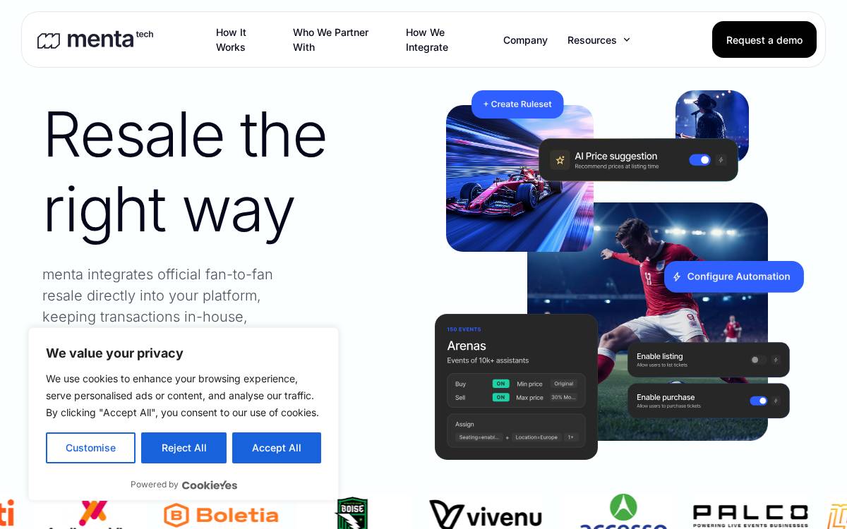 Menta Tickets website preview