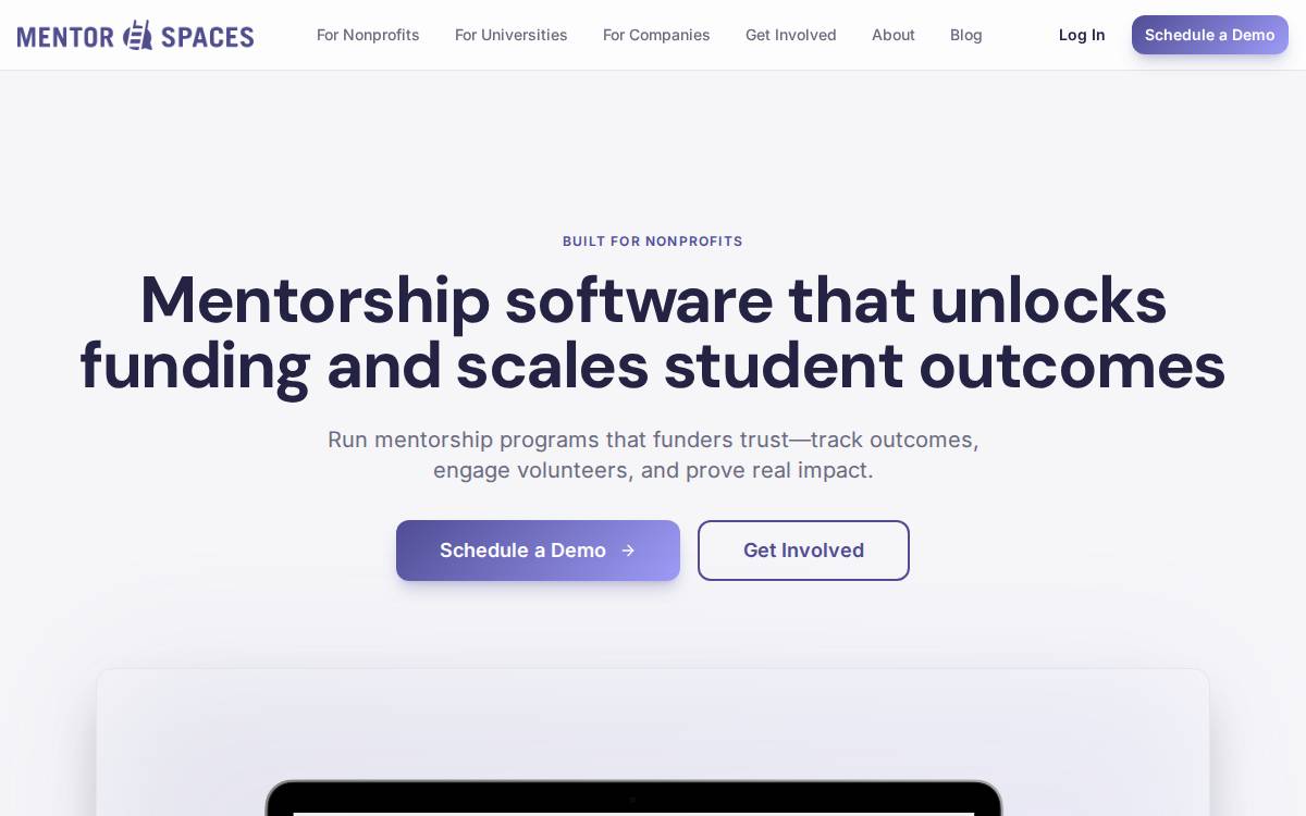 Mentor Spaces website preview