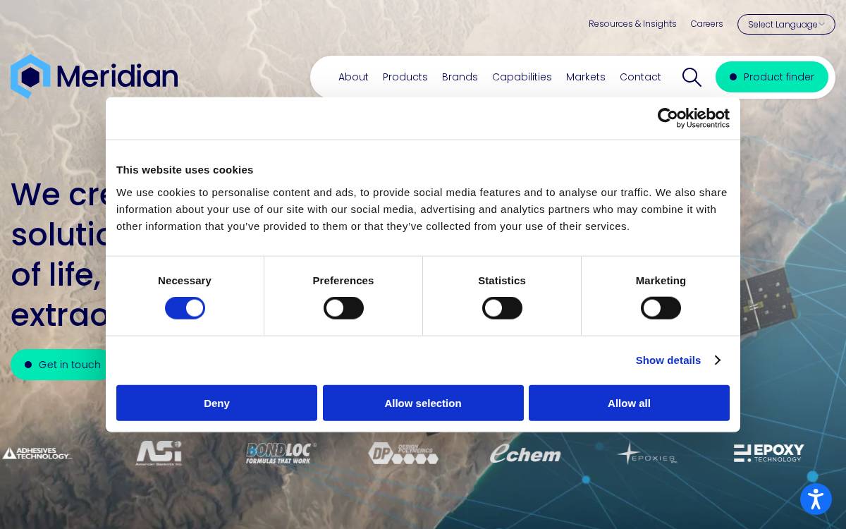 Meridian Adhesives Group website preview
