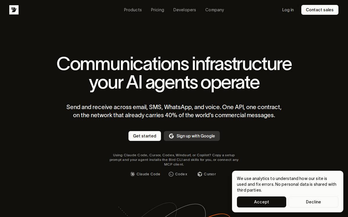 MessageBird website preview