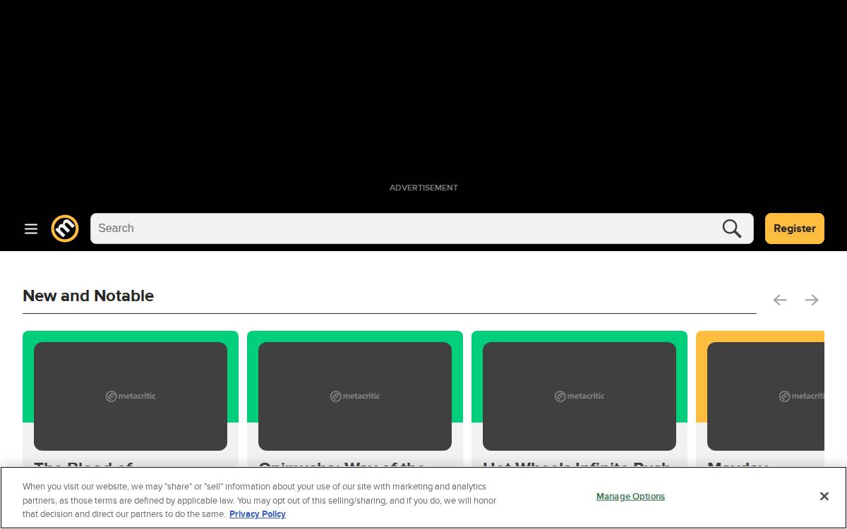 Metacritic website preview