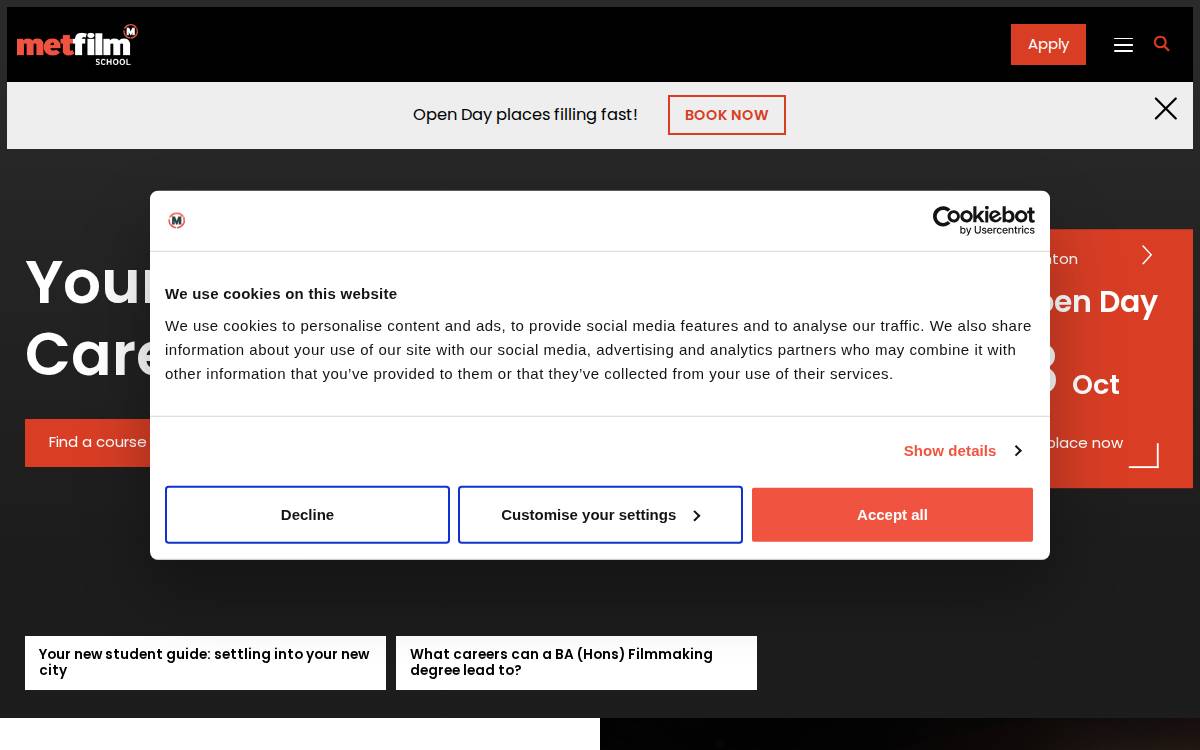 MetFilm School website preview