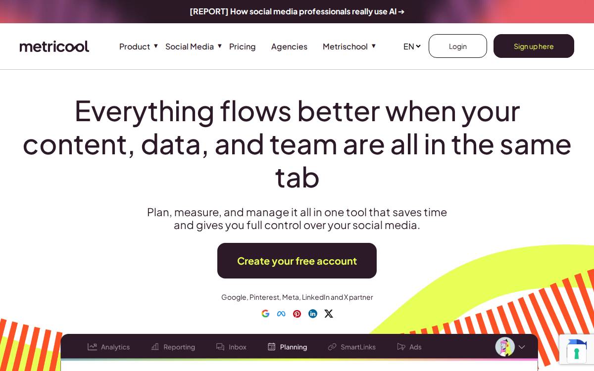 Metricool website preview