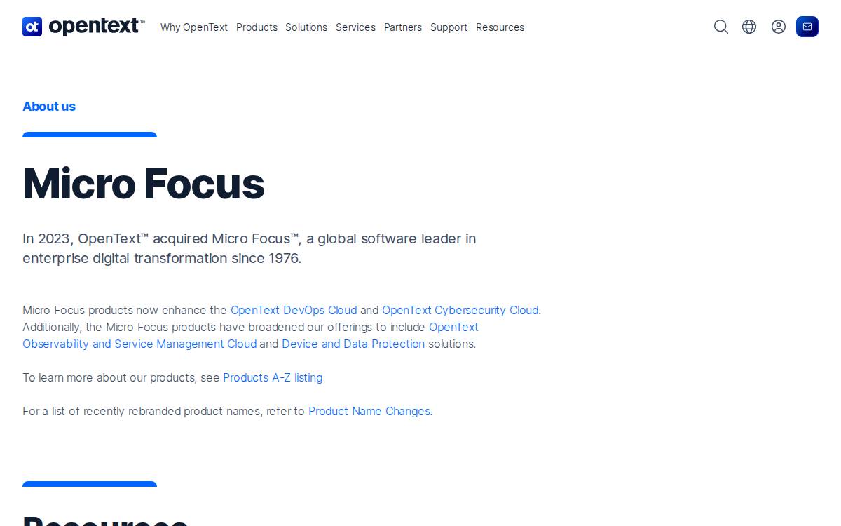 Micro Focus website preview