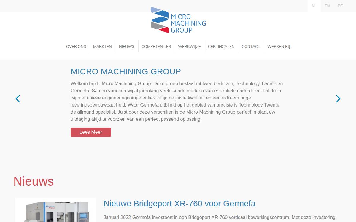 Micro Machining Group website preview