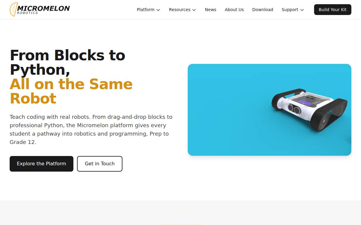 Micromelon Robotics website preview