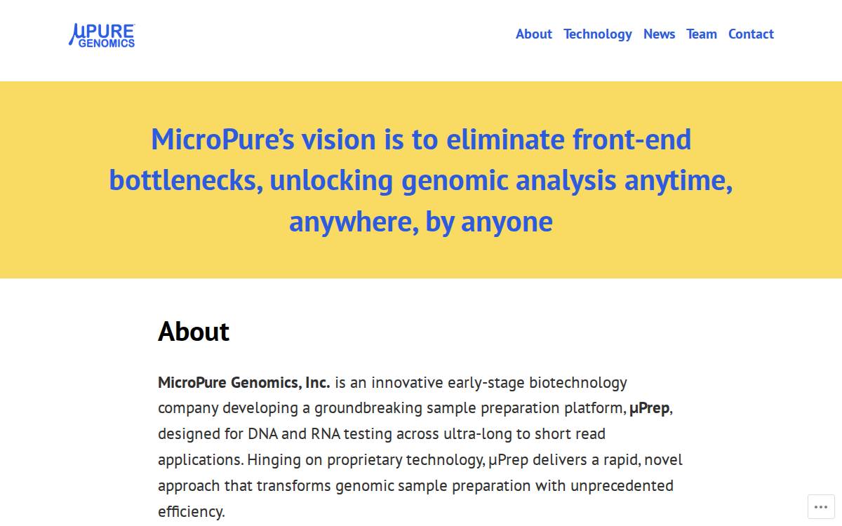 MicroPure Genomics website preview