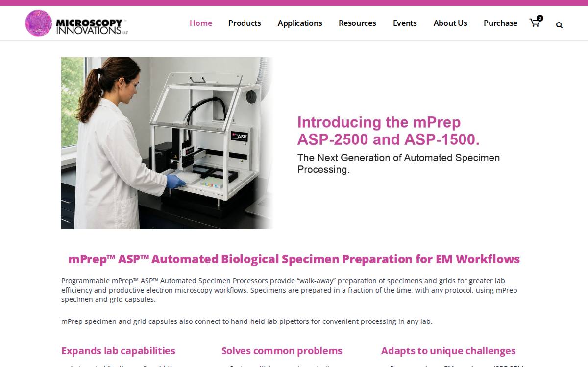 Microscopy Innovations website preview