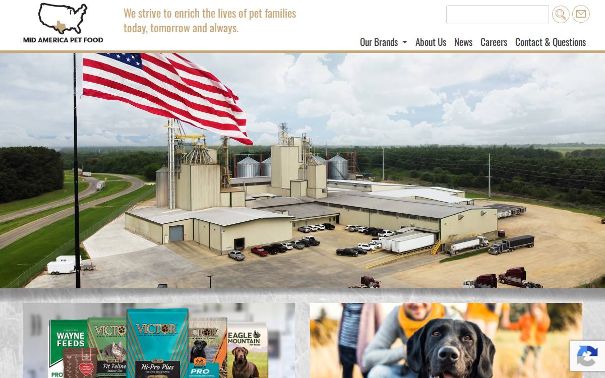 Mid America Pet Food website preview