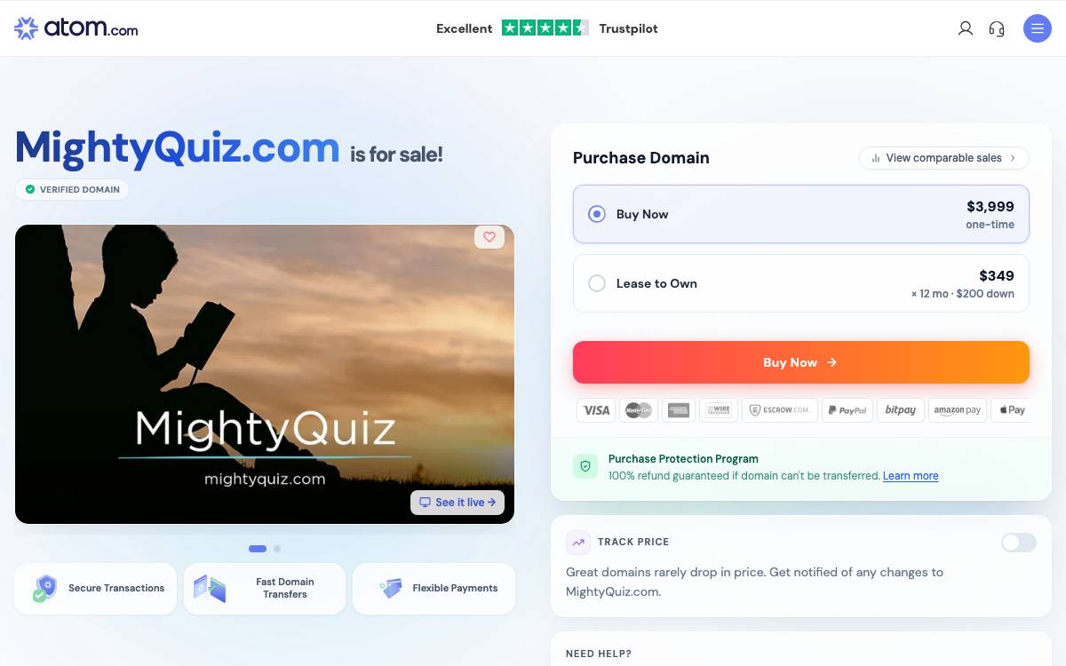 MightyQuiz website preview
